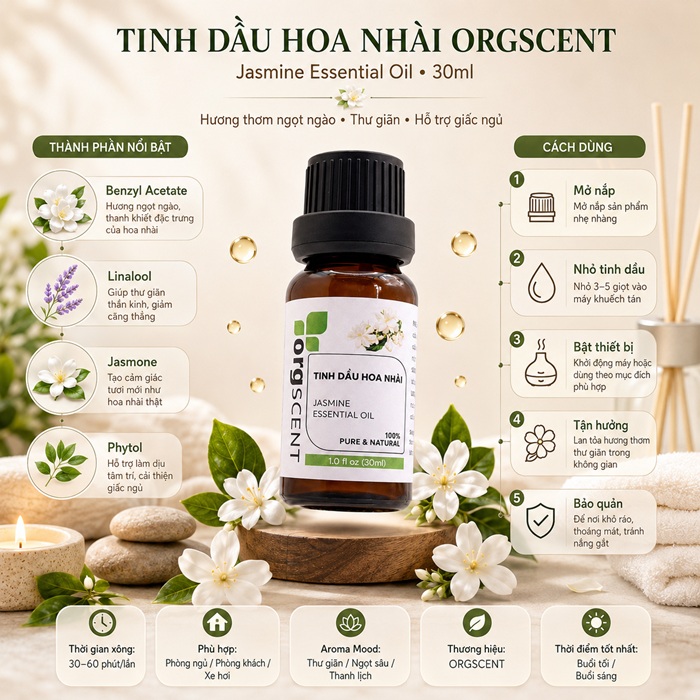 Tinh dầu hoa nhài 30ml 6 Ảnh minh họa: Sản phẩm tinh dầu hoa nhài 30ml của Orgscent