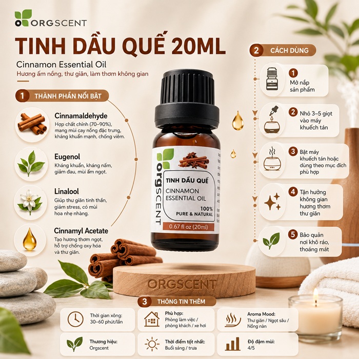 Tinh dầu quế 20ml 6 Tinh dầu quế Orgscent 20ml chính hãng