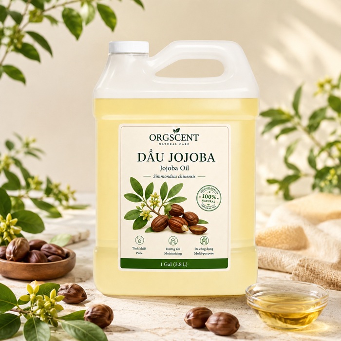 Ảnh minh họa: Sản phẩm dầu nền jojoba orgscent 3.8L (1 gallon) của Orgscent