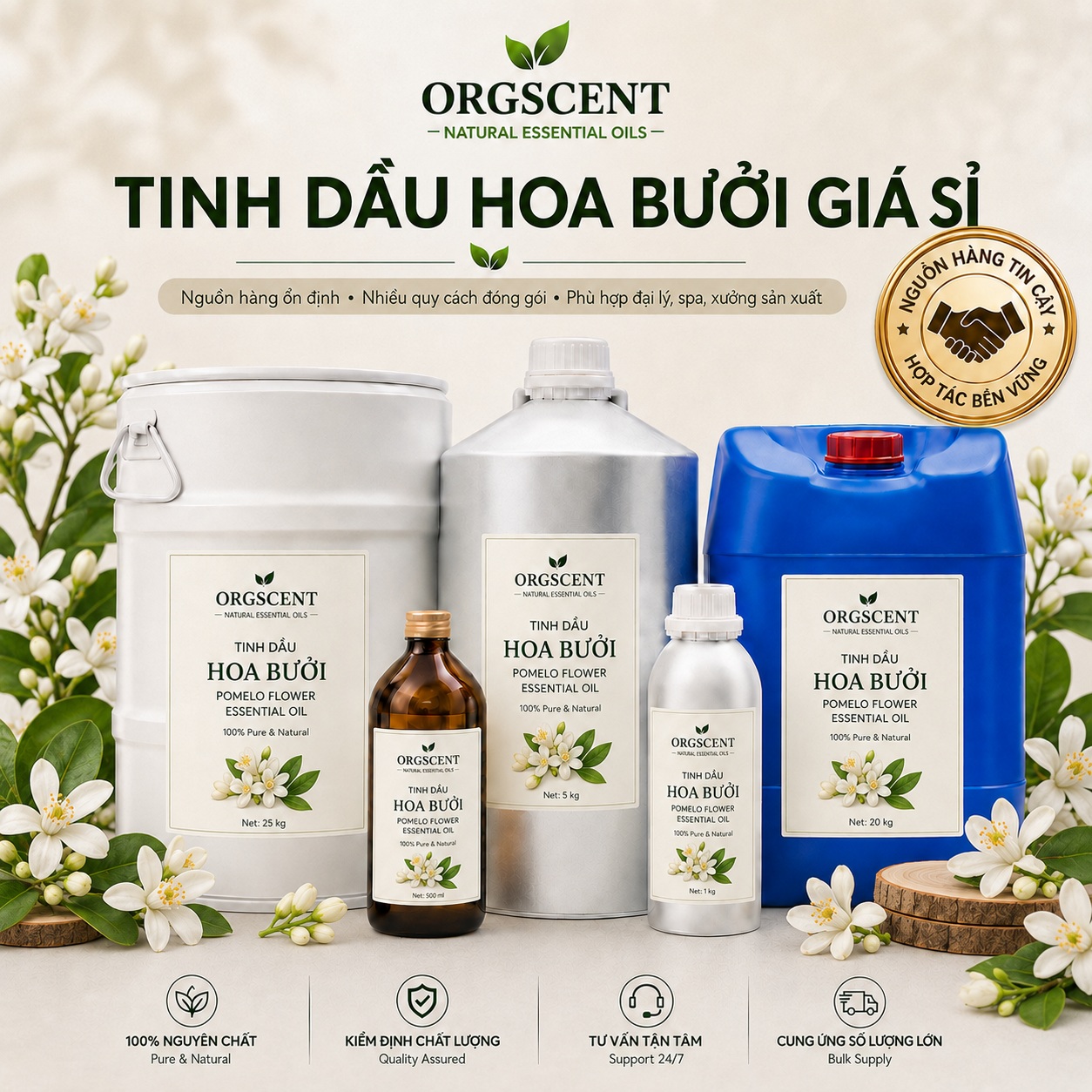 Ảnh minh họa: Sản Phẩm Tinh Dầu Hoa Bưởi Nguyên Chất Giá Sỉ & Bán Buôn Số Lượng Lớn (Lít, Kg, Can, Phuy)
