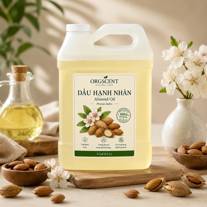 Ảnh minh họa: Sản phẩm dầu nền hạnh nhân 3.8L (1 gallon) của Orgscent