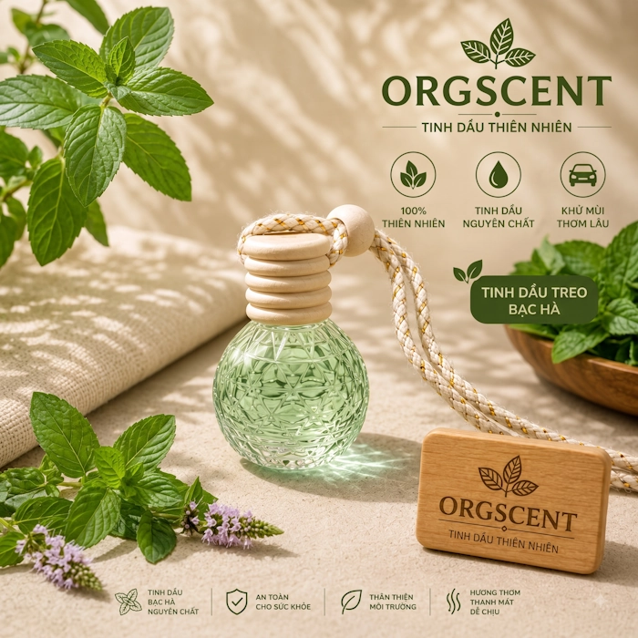 Ảnh minh họa: Sản phẩm tinh dầu Bạc hà treo lọ thủy tinh tròn nhám 10ml – Hương thơm tươi mát, dễ chịu