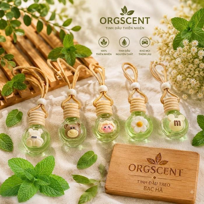 Ảnh minh họa: Sản phẩm tinh dầu treo Bạc hà dạng lọ tròn 8ml có gắn charm – Thiết kế nhỏ gọn, tiện lợi