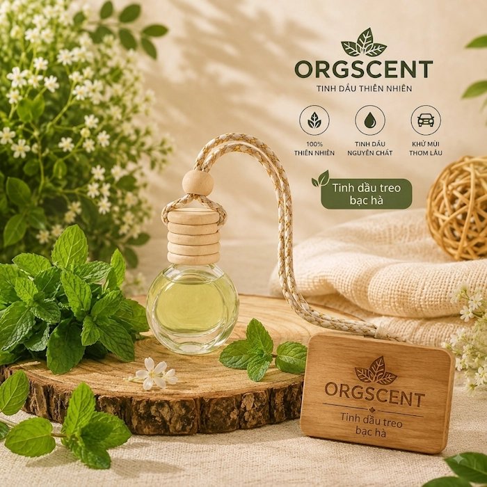 Ảnh minh họa: Sản phẩm tinh dầu treo hương bạc hà lọ thủy tinh hình tròn dẹt 8ml – Nhỏ gọn, tiện lợi cho nhiều không gian